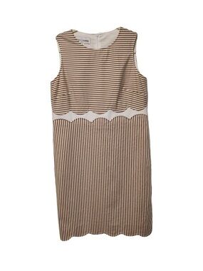 Sara Campbell Tan & White Striped Scallop Waist Dress